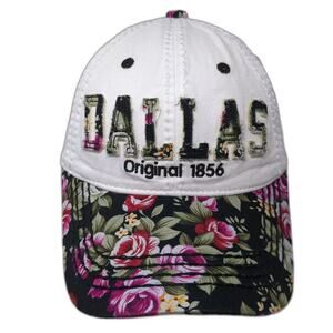 Robin Ruth Dallas Baseball Cap White Black Floral OS Hat Strapback Cotton